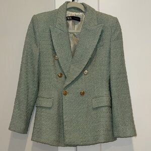 Zara Mint Tweed Jacket with Gold Accents